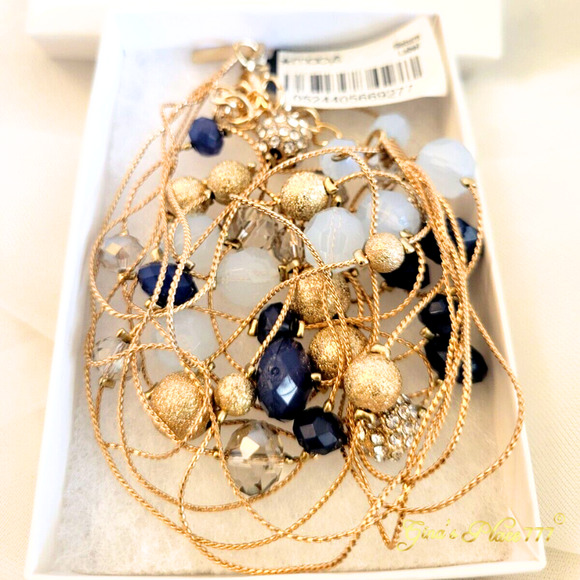 Brand New I.N.C. Gold-Tone Chunky 4 Rows Mixed Blue Beads Stretch Bracelet - Picture 6 of 6